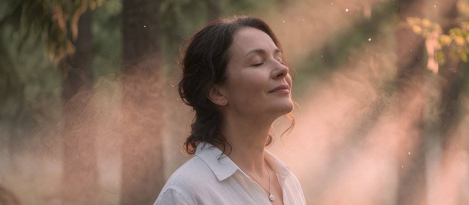 Frau atmet frei in der Natur – Symbol für ein rauchfreies Leben